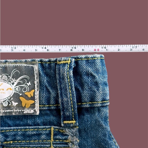 Tiara Women’s 31 Blue Jean Denim Skirt Y2K Fringe Raw Hem Pockets Accent Buttons - Picture 7 of 8